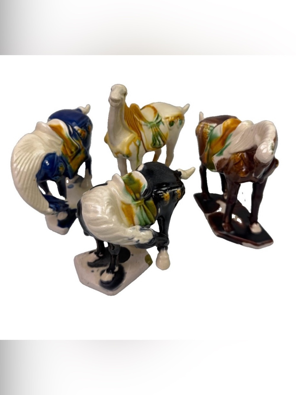 VTG Tang Dynasty Style Sancai Glazed Ceramic Horse Figurine Decor Set Of 4 READ